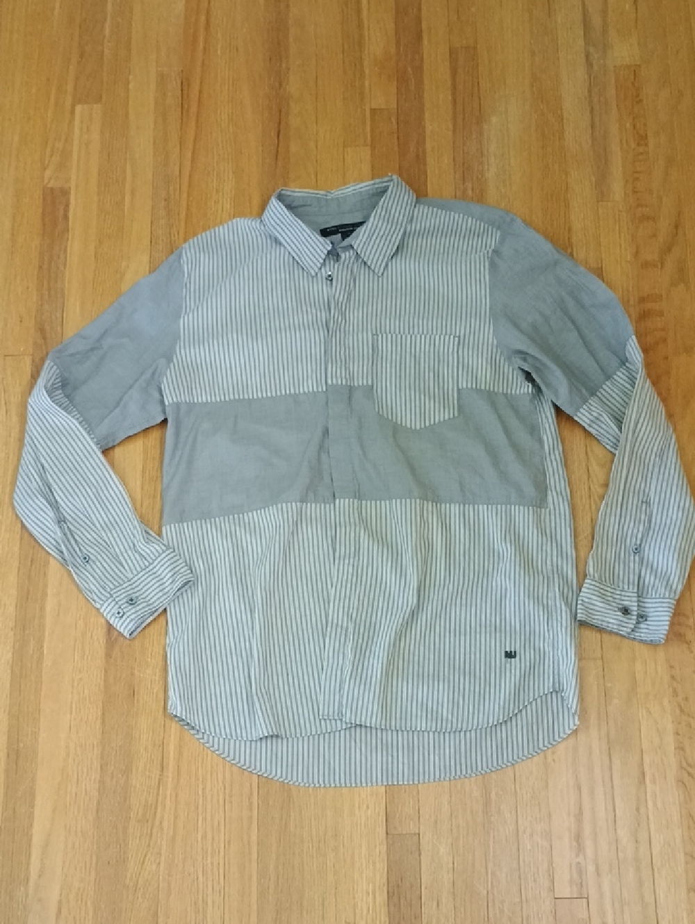 Marc By Marc Jacobs Gray & White Striped Panel Button-Down Shirt